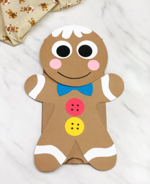 Gingerbread Man Paper Bag Puppet Christmas Craft for Kids