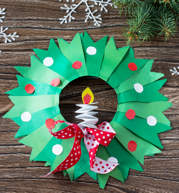 Paper Plate Christmas Wreath Ornament Craft for kids