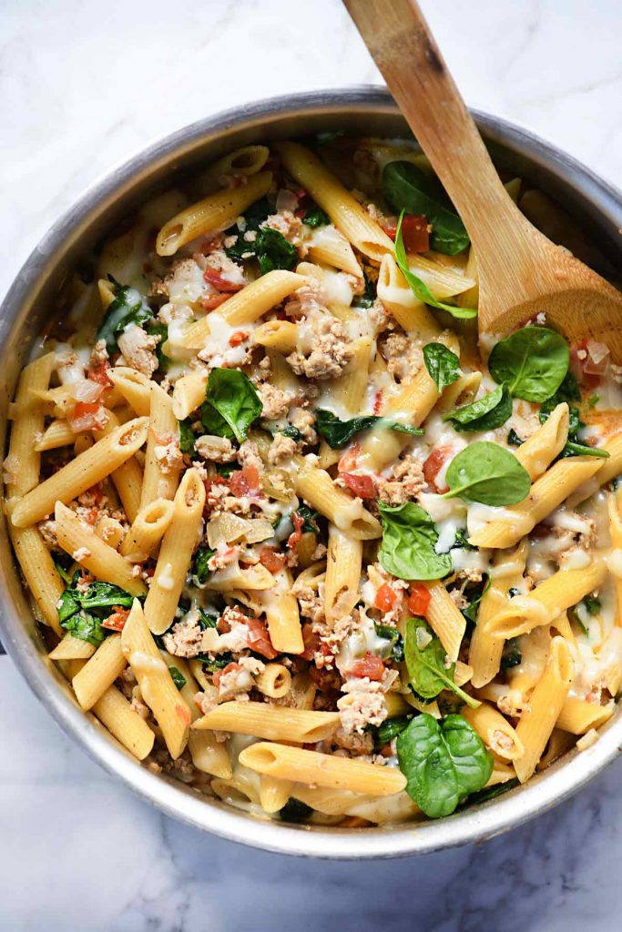 One-Pot Penne Pasta with Turkey and Spinach healthy tasty and easy 30 minute recipe 