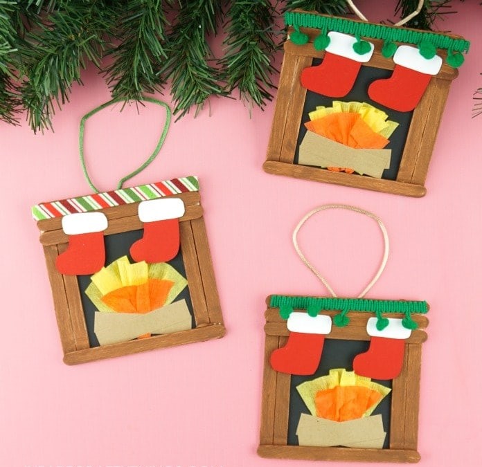 Fireplace Craft Ornament homemade Christmas decor easy and festive project for kids