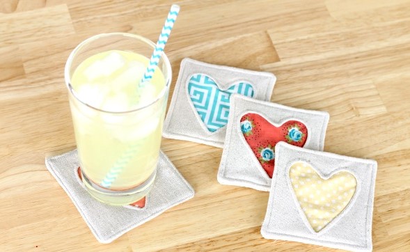 Simple Fabric Heart Coasters easy sewing project fir gifts