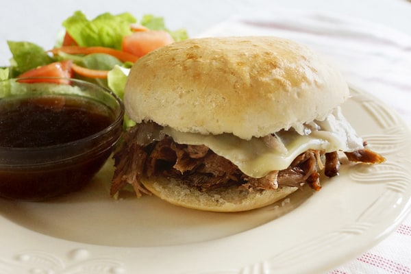 Slow Cooker Roast Beef French Dip Sandwich a delicious, quick, tasty, hearty dinner.