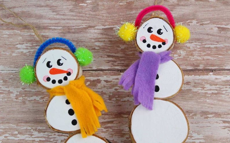 Wood Slice Christmas Snowman Colorful and Cute Decorations 