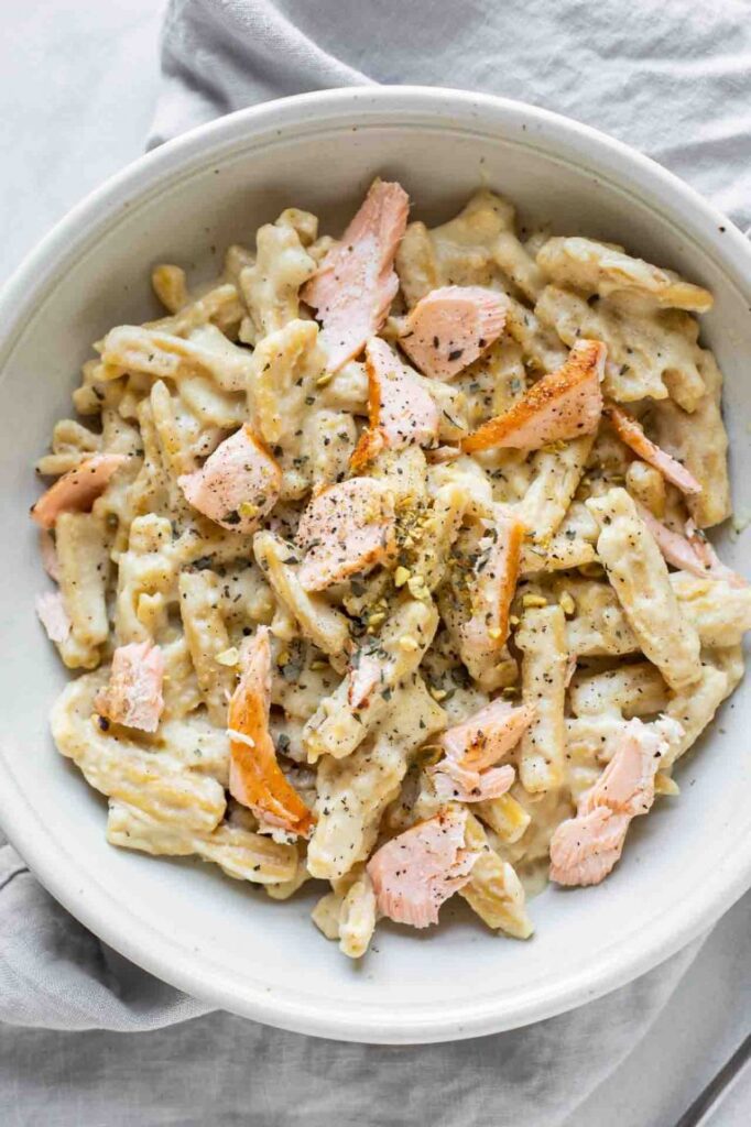 Creamy Salmon Pasta Recipe Dairy free, creamy, delicious, and healthy dinner in 30 minutes