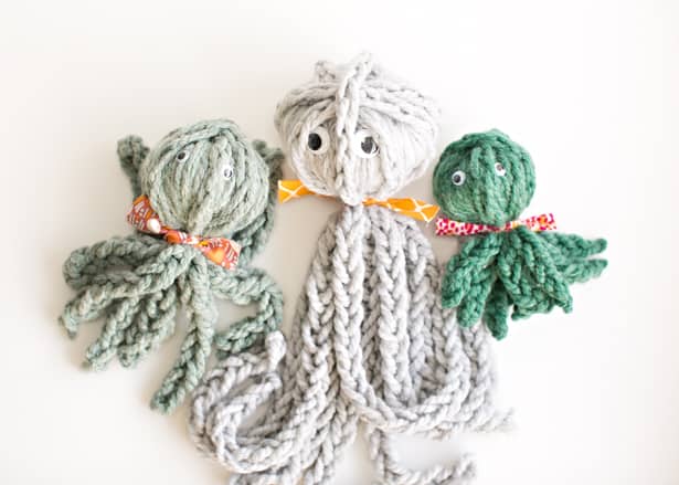 Adorable finger knitted octopus