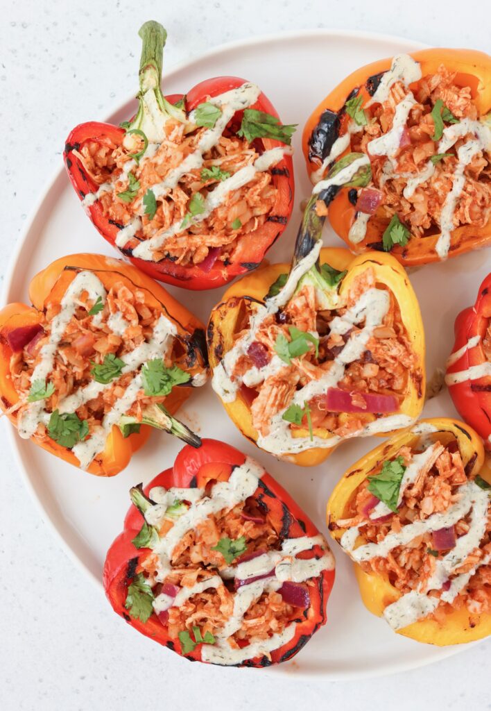 Grilled BBQ Chicken Stuffed Peppers Recipe in 30 minutes a Whole30 and Paleo-friendly