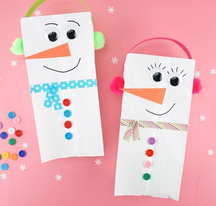 paper bag snowman puppet perfect for winter