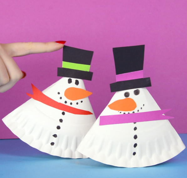 adorable wobbling rocking paper plate snowman