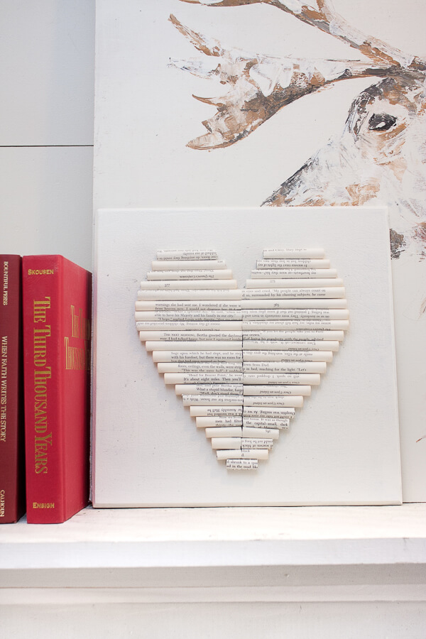 Rolled Book Page Heart Art Farmhouse Valentines Day Decor