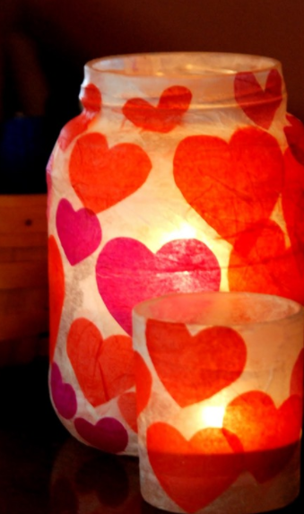 Tissue Paper votives a perfect Valentine’s Day mason jar
