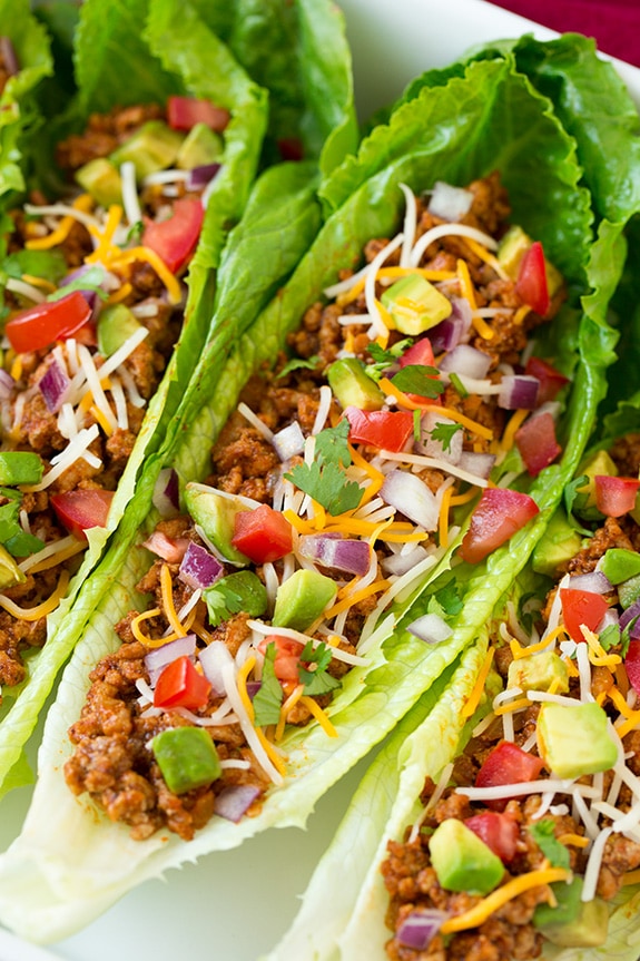 Turkey Taco Lettuce Wraps a weeknight and healthy and delicious recipe Mexican toppings