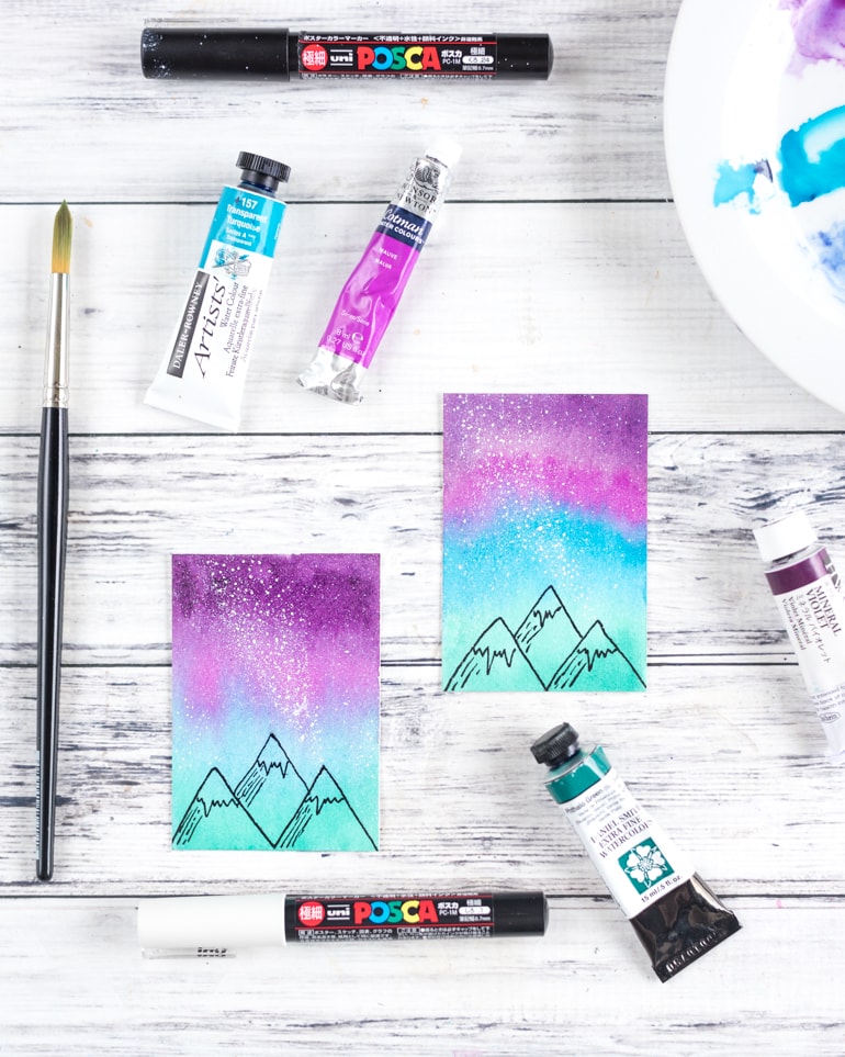 mini watercolor sky with mountains canvas
