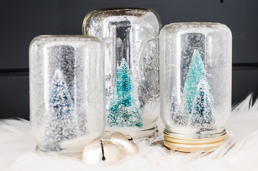 beautiful bottle brush mason jar snow globes