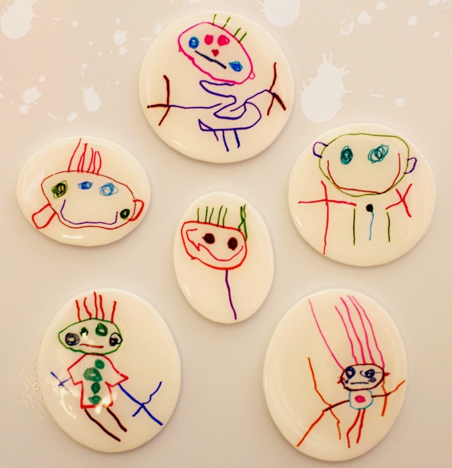 DIY fridge magnets out of a child's artwork