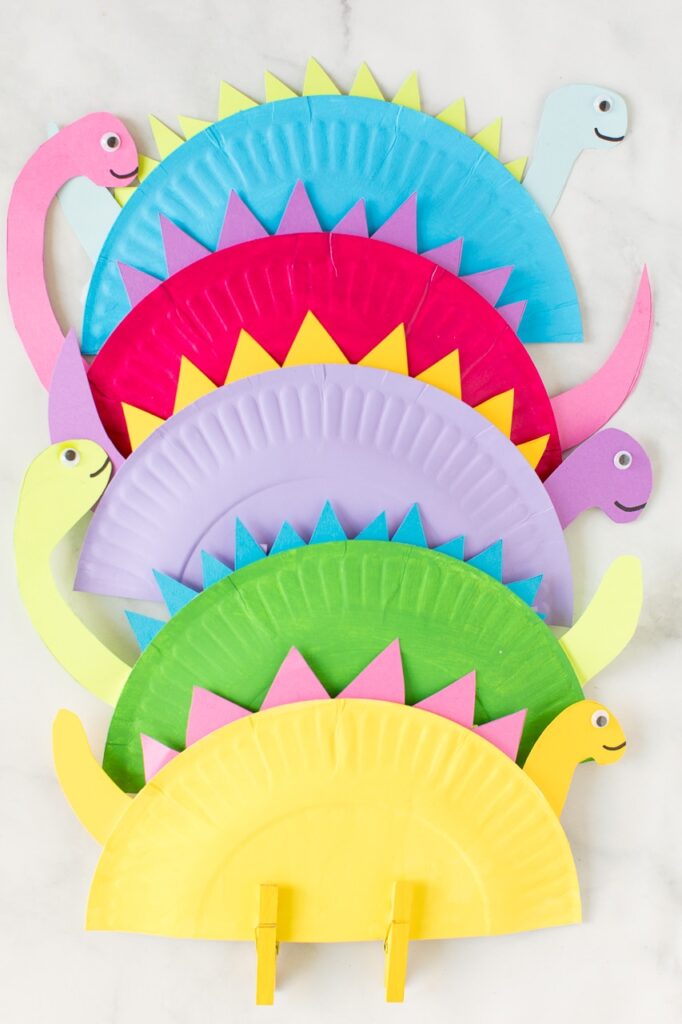 Cute and colorful Paper plate dinosaur craft