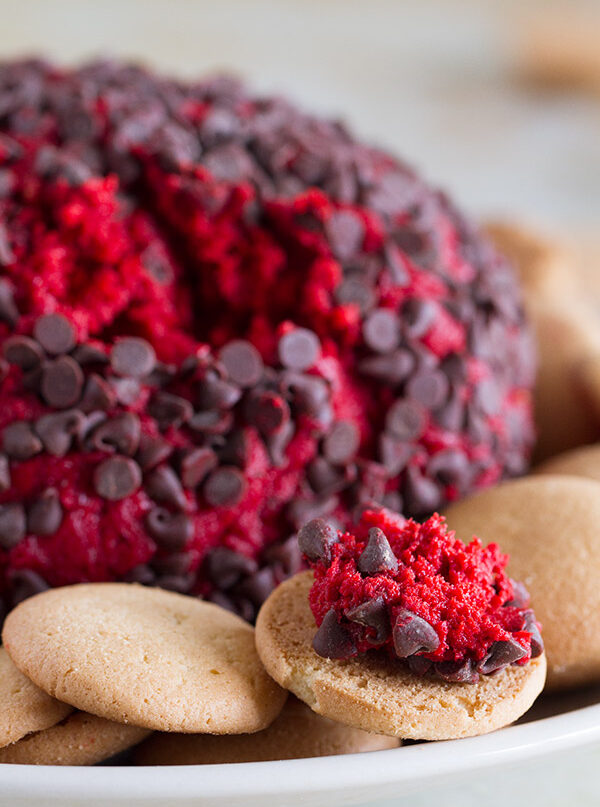Red Velvet Cheese Ball with cream cheese frosting a delicious treat