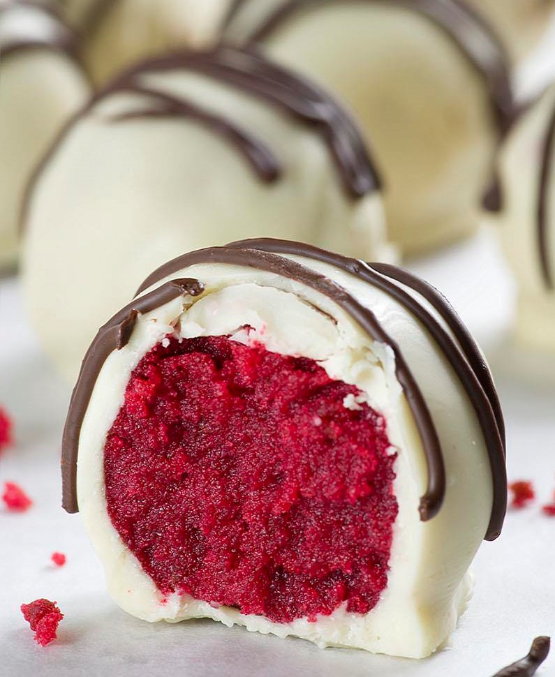 Red Velvet Truffles made with white chocolate is a perfect Valentines Day treat 