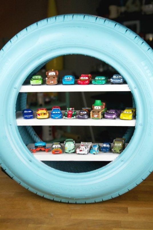 DIY Toy Shelves from a Used Tire