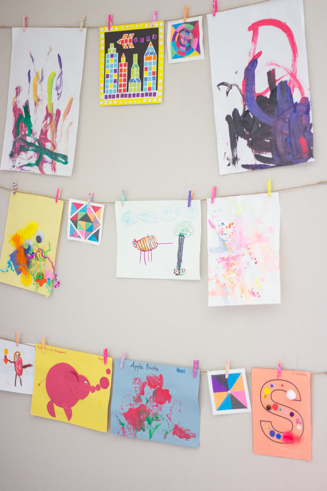Clothespins Kids art display