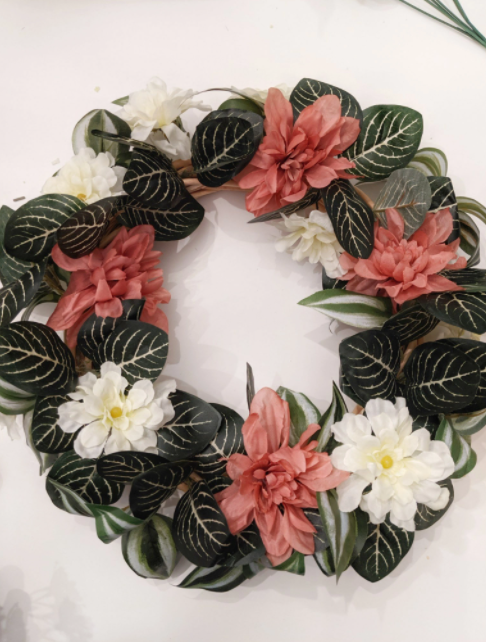 Floral wreath using dollar store supplies