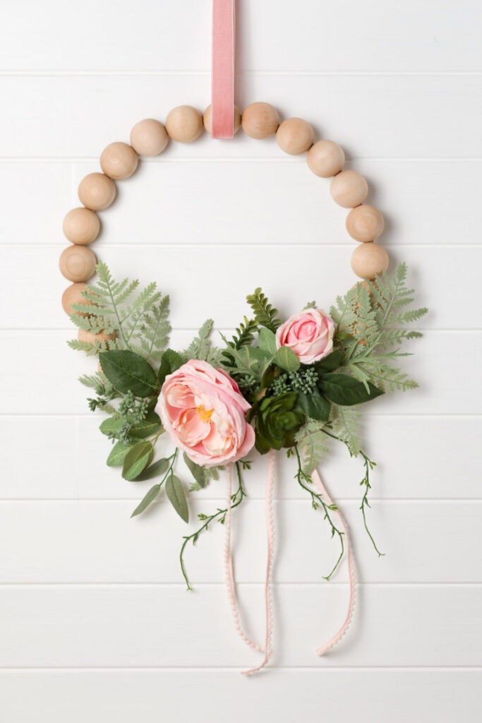 DIY wood bead spring wreath