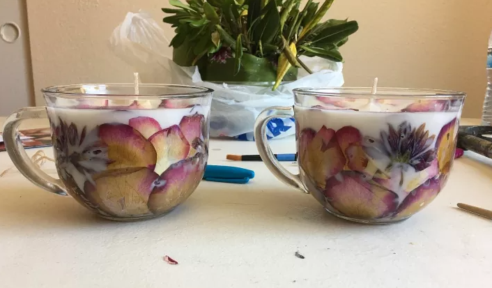 Homemade pressed flower candles 