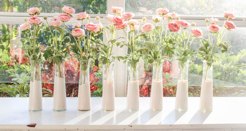 DIY pink dip dyed dollar store vases