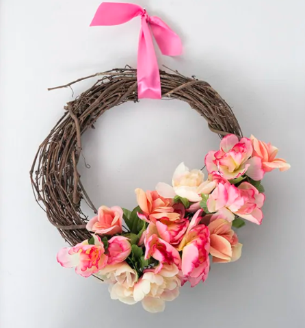 beautiful and colorful Spring Flower Dollar Store Wreath