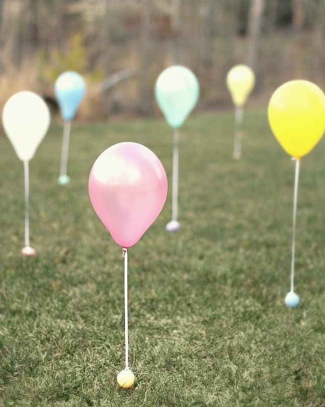 balloons tied to easter eggs