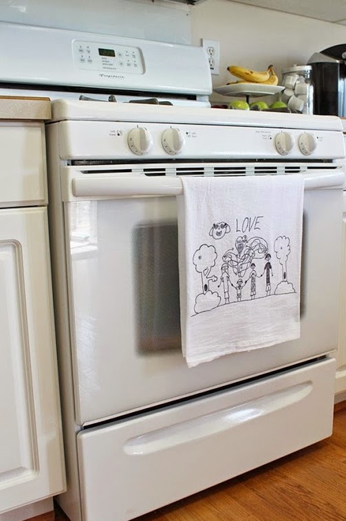 Kids artwork turn into a tea towels