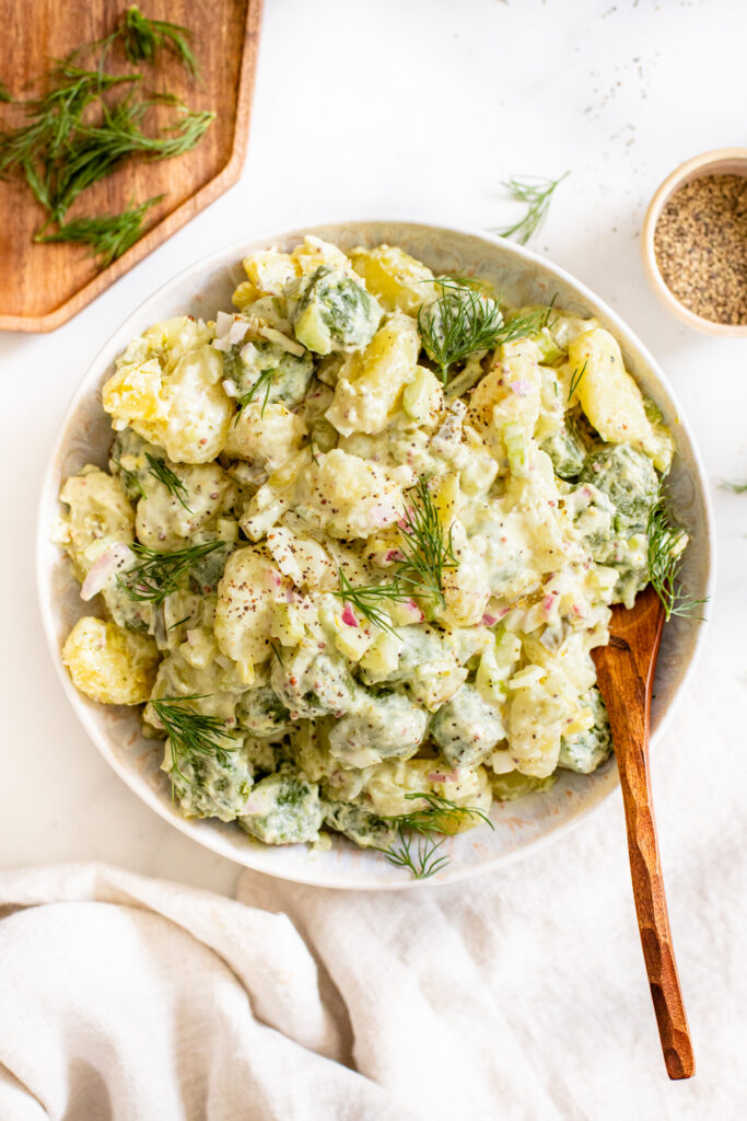 Vegan Gnocchi Potato Salad made with potato gnocchi, kale gnocchi and a creamy mustard sauce