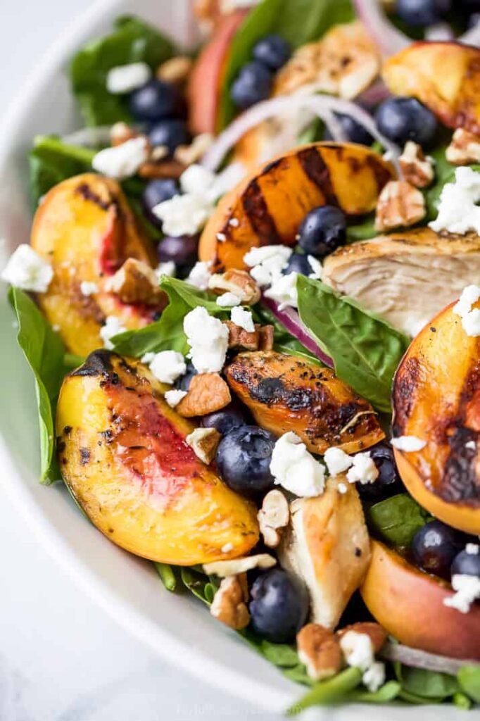 Grilled Peach Chicken Salad perfect for summer