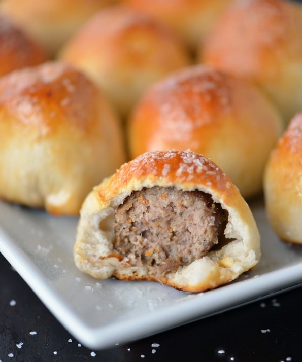 meatballs wrapped in soft pretzel nuggets