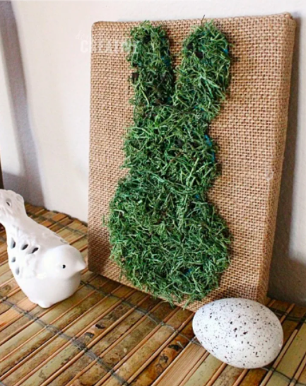 Moss Covered Bunny Canvas Art easy dollar store craft for Spring