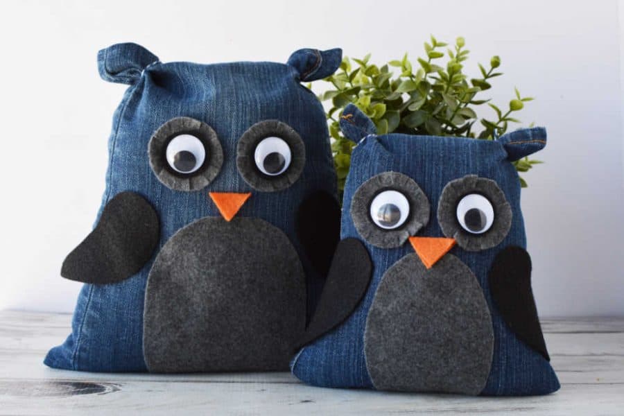 No Sew Denim Owls from Old Jeans Adorable Upcycle project