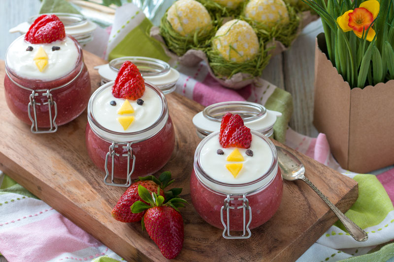 Healthy Strawberry Puree With Coconut Yoghurt For Kids
