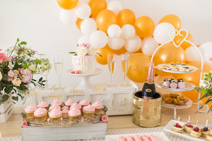 Golds, pinks and bubbly Champagne Brunch Bridal Shower 