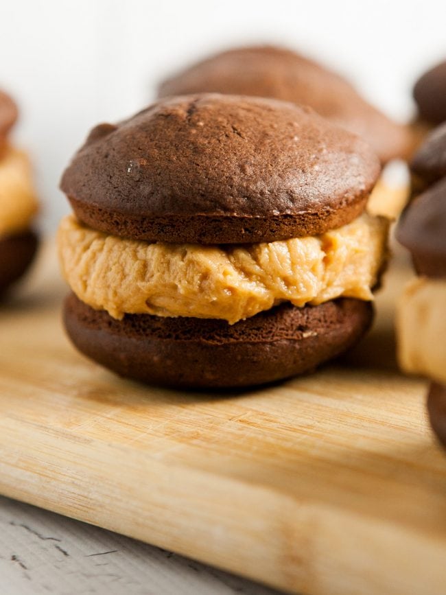 Chocolate Peanut Butter Whoopie Pies fun, simple, and delicious handheld dessert recipe