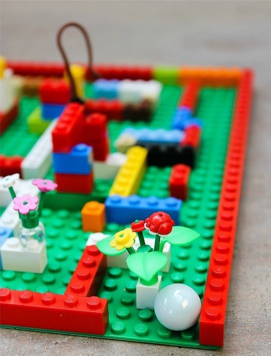 LEGO marble maze with kids rainy day activity 