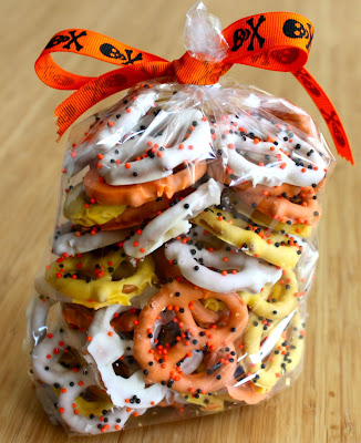 Candy corn colored chocolate covered pretzels