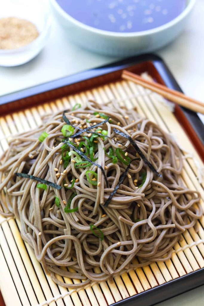 cold soba noodles with a rich, umami dipping sauce