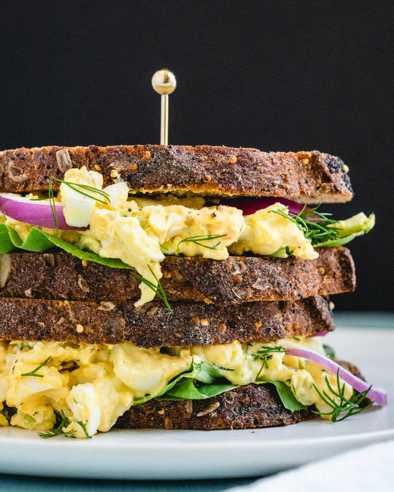 Creamy and savory egg salad sandwich