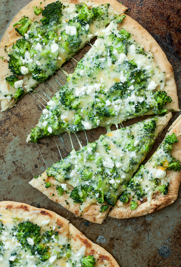 Four-Cheese Broccoli flatbread Pizza