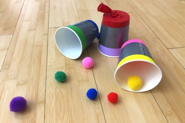 DIY paper cup pom pom shooter