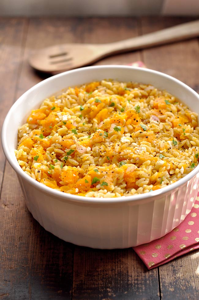 Butternut Squash Orzo with Feta and Sage Fall side dish