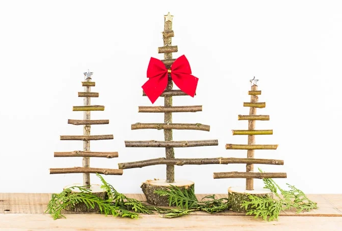 Simple, rustic DIY twig Christmas trees