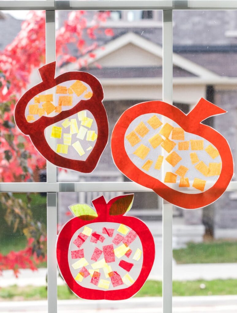 Apple, Acorn, and Pumpkin Fall suncatchers