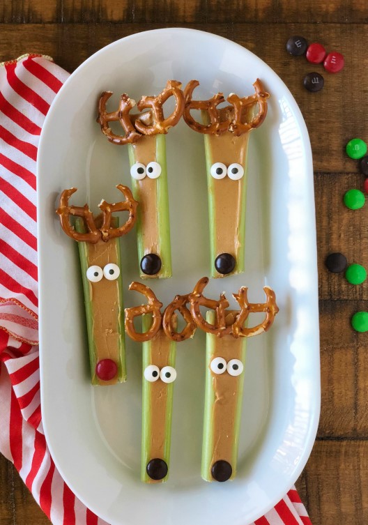Reindeer Snacks it's a celery stick with peanut butter and pretzels