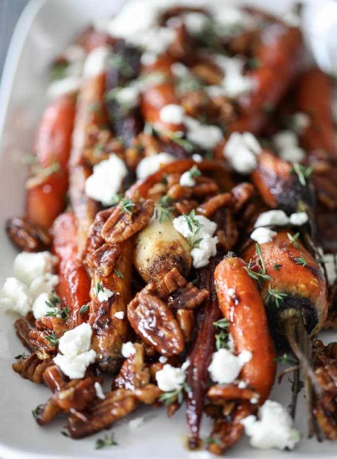 Roasted Carrots with Candied Pecan and Goat Cheese a delicious and flavorful Fall side dish