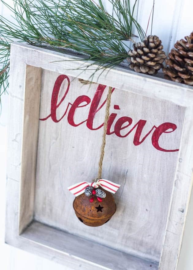 Believe Rustic Christmas Art with bells